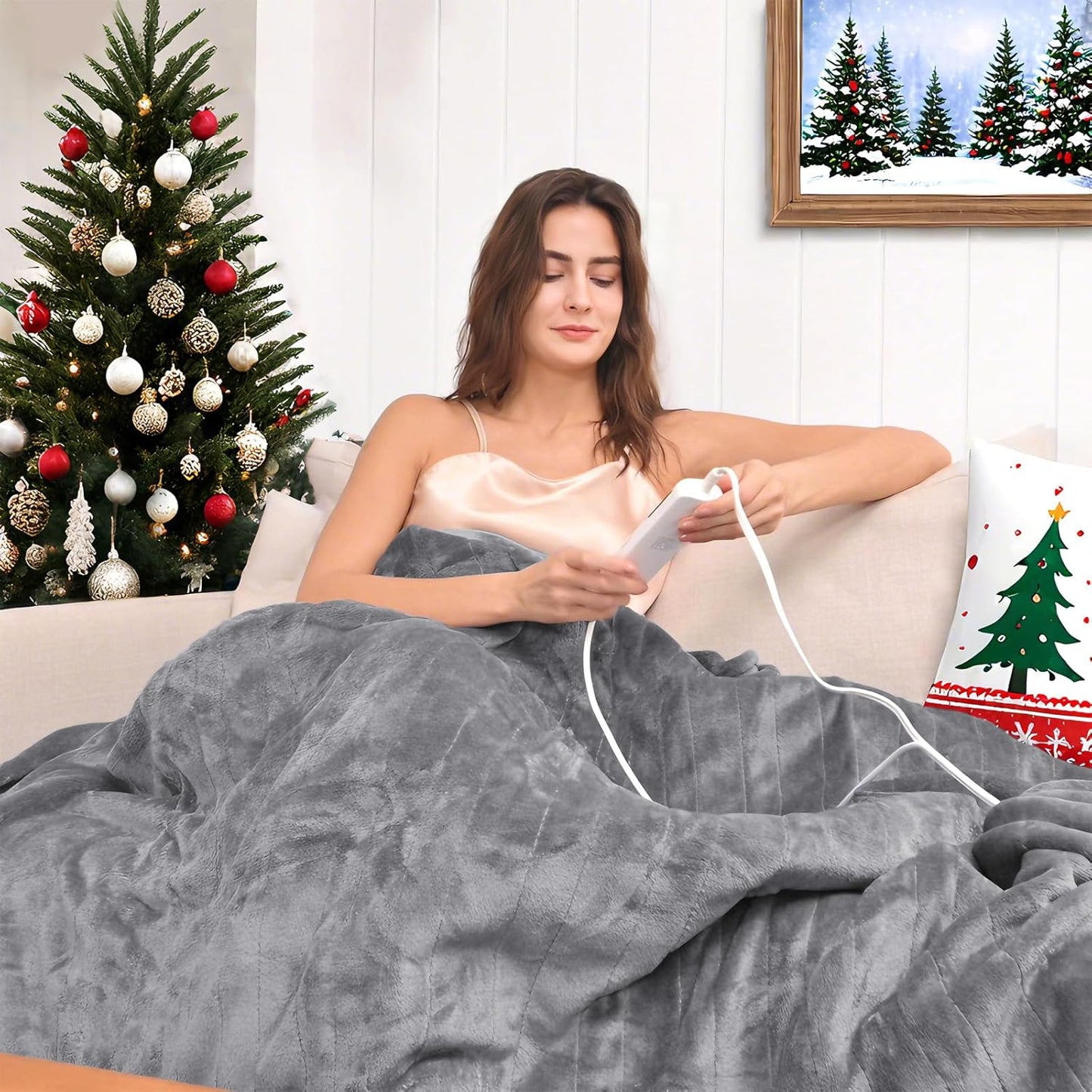 Flannel Heated Throw Blanket Fast Heating Twin Size Electric Blanket for Sofa Couch with Single 10 Heating Setting Controller, 1/2/4/6/8H Selectable Auto Shut off Settings, 62"X84", Grey