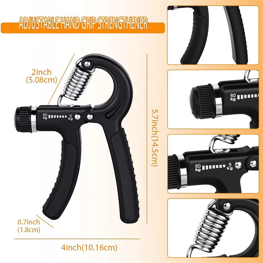 5-60Kg Adjustable Grip Strength Trainer with Finger Exerciser Hand Grip Strengthener for Muscle Building and Injury Recover